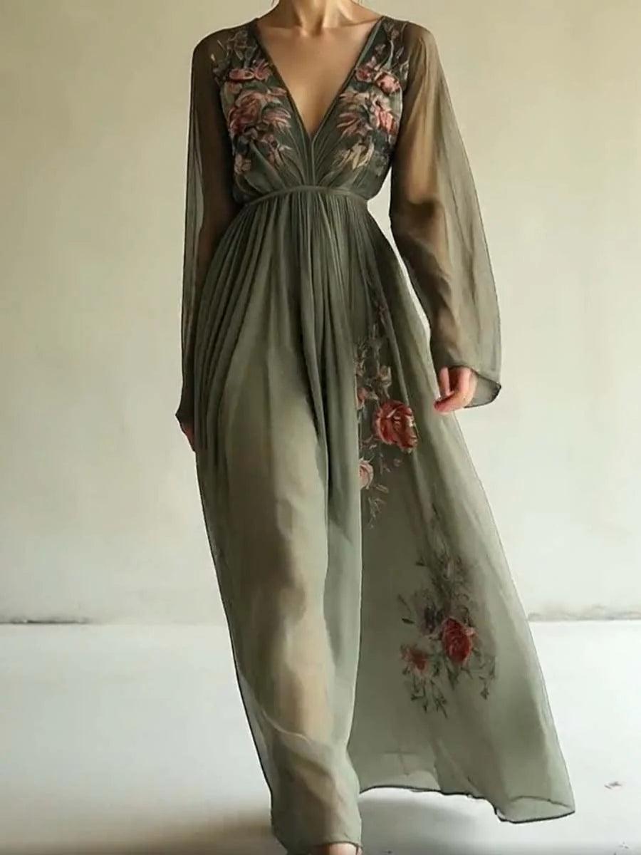 Modna sukienka z szyfonu w nadruki na elegancki wygląd