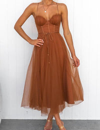 Elegantes langes Damenkleid aus Chiffon mit Trägern – Ideal für Abend, Ball, Brautjungfer