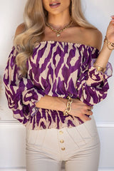 top blouses : Camille - Blouse Bohème Épaules Dénudées avec Manches Bouffantes in Pourpre van Seroa