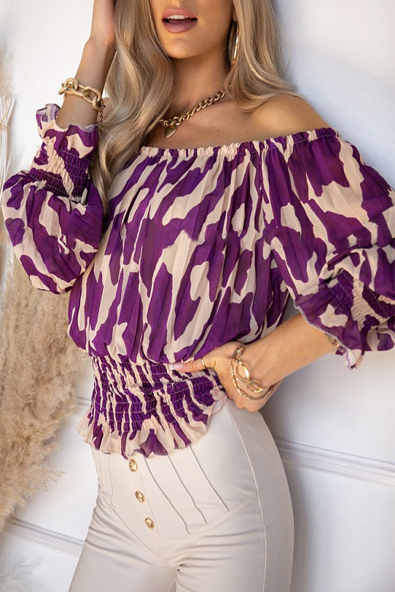 top blouses : Camille - Blouse Bohème Épaules Dénudées avec Manches Bouffantes in van Seroa