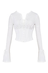 top blouses : Ella - Blouse Corset Élégante à Lacets avec Manches Évasées in van Seroa