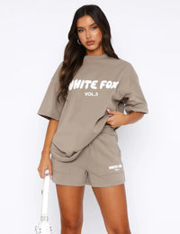Damen Lounge-Set mit Oversize-Grafik-T-Shirt und Shorts mit Kordelzug
