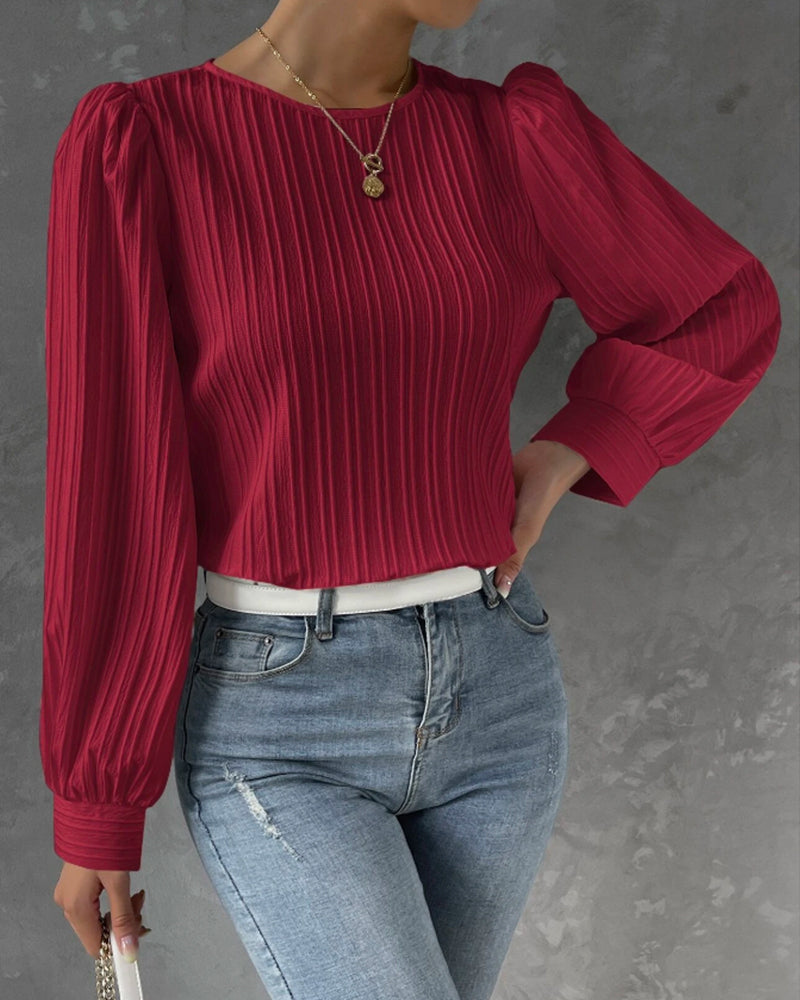 top blouses : Amara – Blouse Élégante Plissée avec Manches Bouffantes in van Seroa