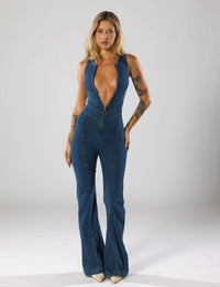 Jeans-Overall mit weitem Bein und Reißverschluss, inspiriert vom Stil