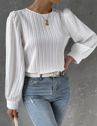 Elegante plissierte Bluse mit Puffärmeln für Damen