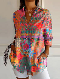 Leichtes buntes Damenhemd mit Knöpfen, Boho-Chic Stil