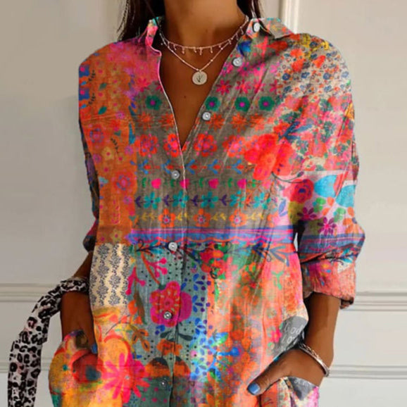 top blouses : Lucia – Chemise Bohème Légère et Colorée à Boutons in van Seroa