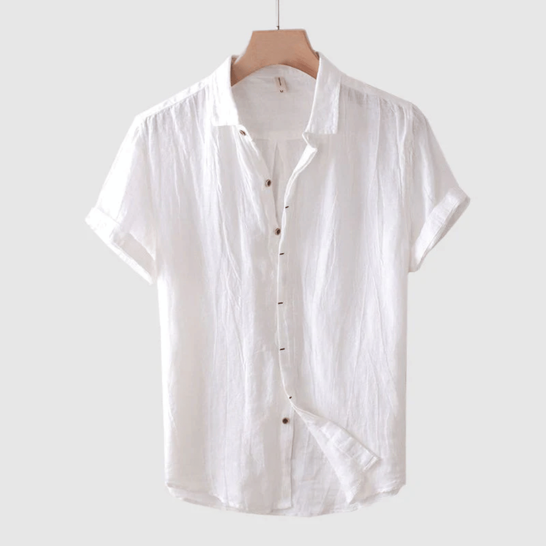 top blouses : Liam – Chemise à Manches Courtes en Lin Froissé Respirant pour Homme in Blanc van Seroa
