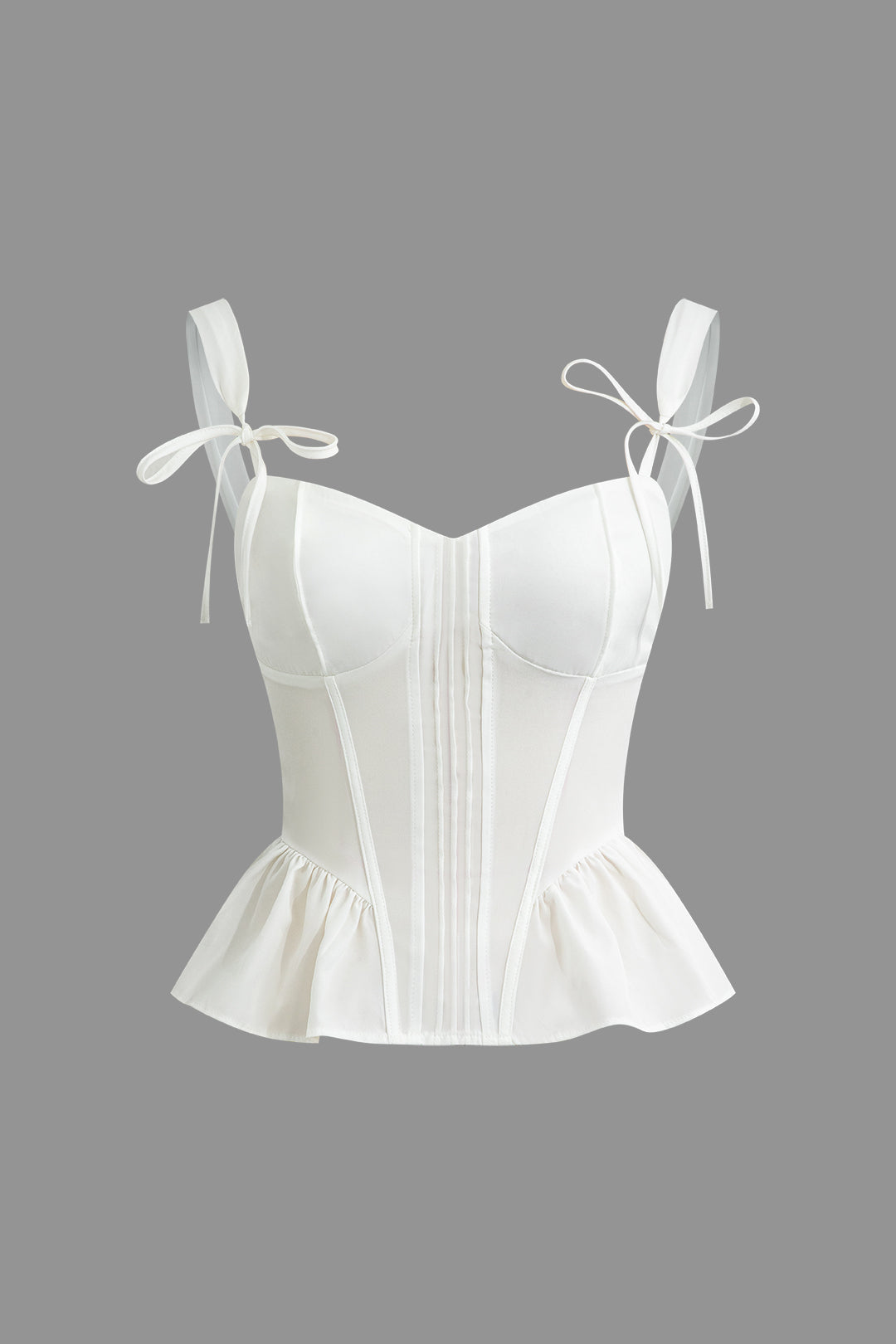 top blouses : Lia – Top Corset Élégant avec Basque et Bretelles Nœud in Blanc van Seroa
