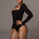 top blouses : Maya – Body élégant sans coutures à manches longues et encolure carrée in van Seroa