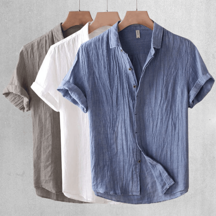 top blouses : Liam – Chemise à Manches Courtes en Lin Froissé Respirant pour Homme in van Seroa