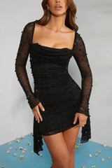 dresses : Alina – Robe de soirée moulante élégante avec manches en tulle perlé in van Seroa