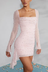 dresses : Alina – Robe de soirée moulante élégante avec manches en tulle perlé in van Seroa