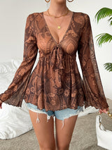 top blouses : Mila - Blouse Bohème en Chiffon avec Imprimé Paisley et Manches Évasées in van Seroa