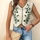 Pulls et gilets : Driana | Gilet Sans Manche Femme en Crochet Brodé Floral in van Seroa