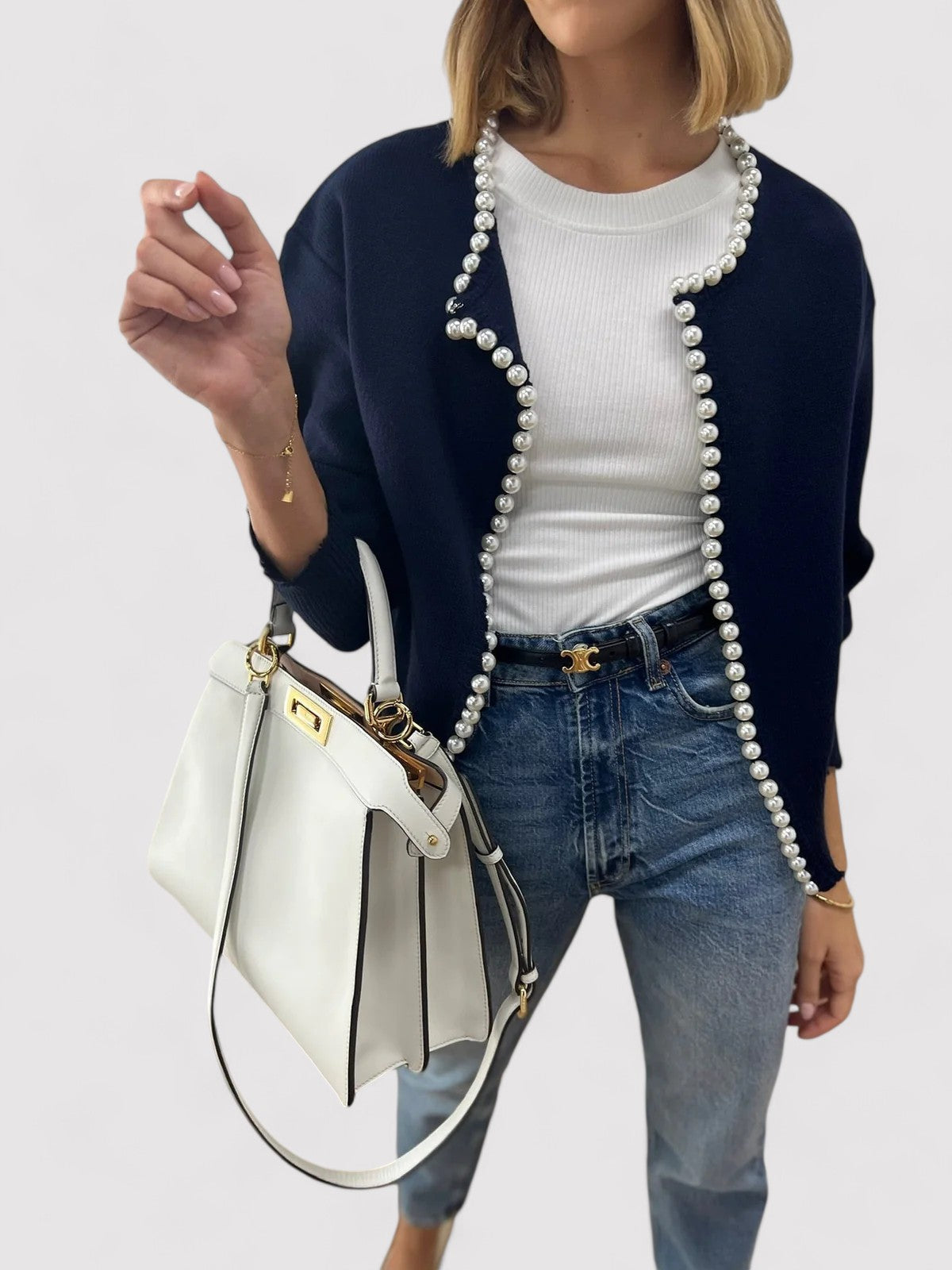 other : Elena - Cardigan Élégant en Maille Orné de Perles in van Seroa