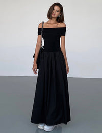 Robe Maxi Épaules Dénudées avec Jupe Plissée Femme