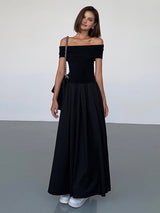 dresses : Elena - Robe Maxi Élégante Épaules Dénudées avec Jupe Plissée in van Seroa