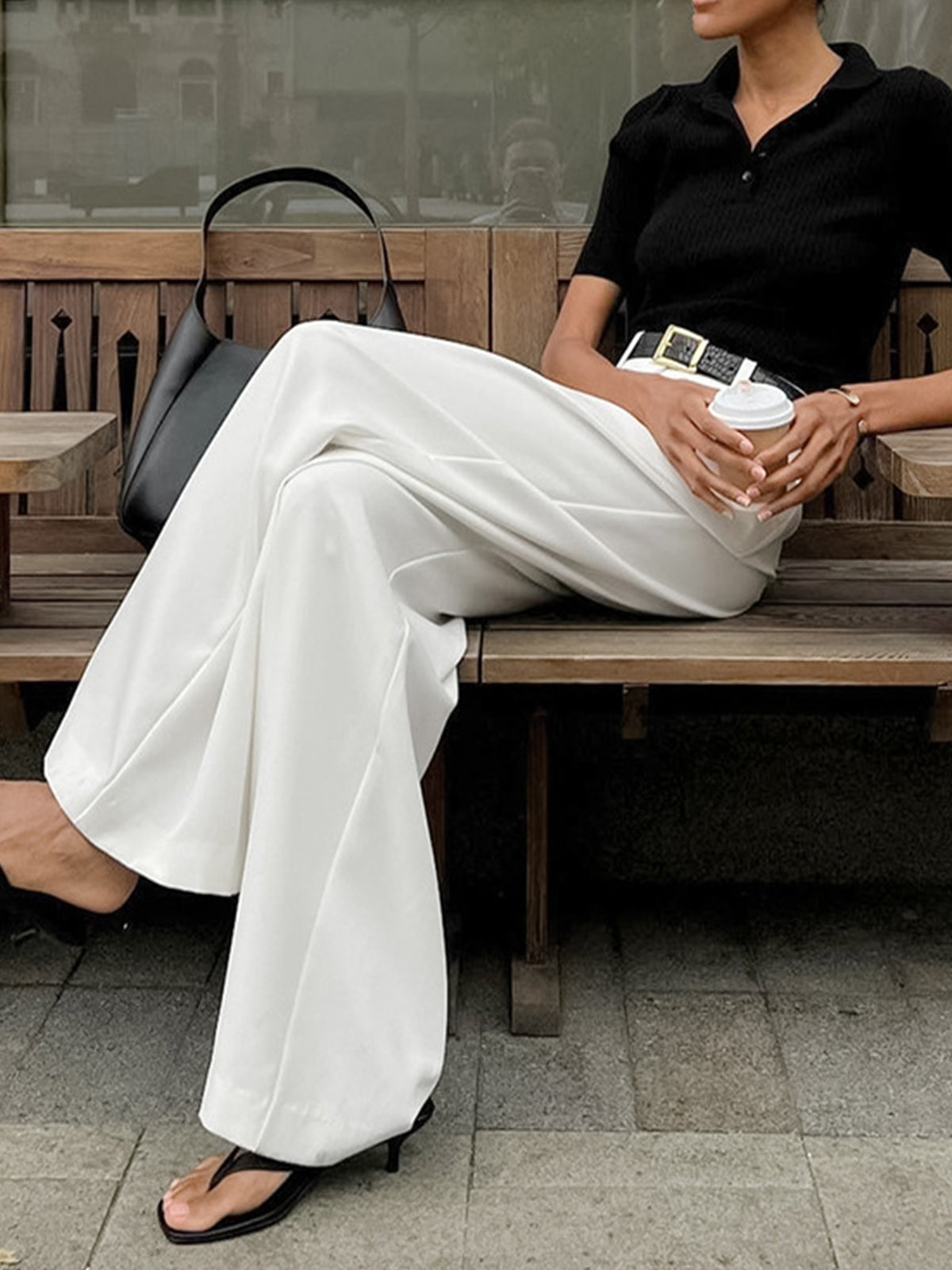 skirts : Victoria – Pantalon taille haute à jambes larges avec plis élégants in van Seroa