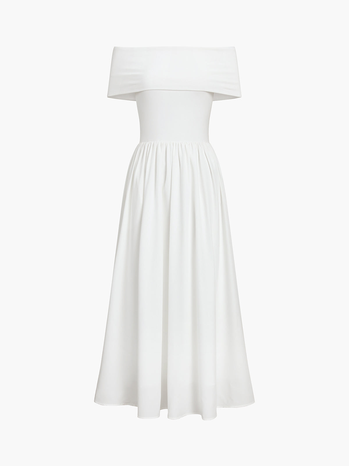 dresses : Elena - Robe Maxi Élégante Épaules Dénudées avec Jupe Plissée in Blanc van Seroa