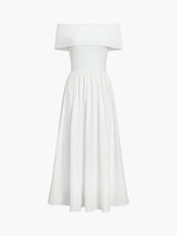 dresses : Elena - Robe Maxi Élégante Épaules Dénudées avec Jupe Plissée in Blanc van Seroa