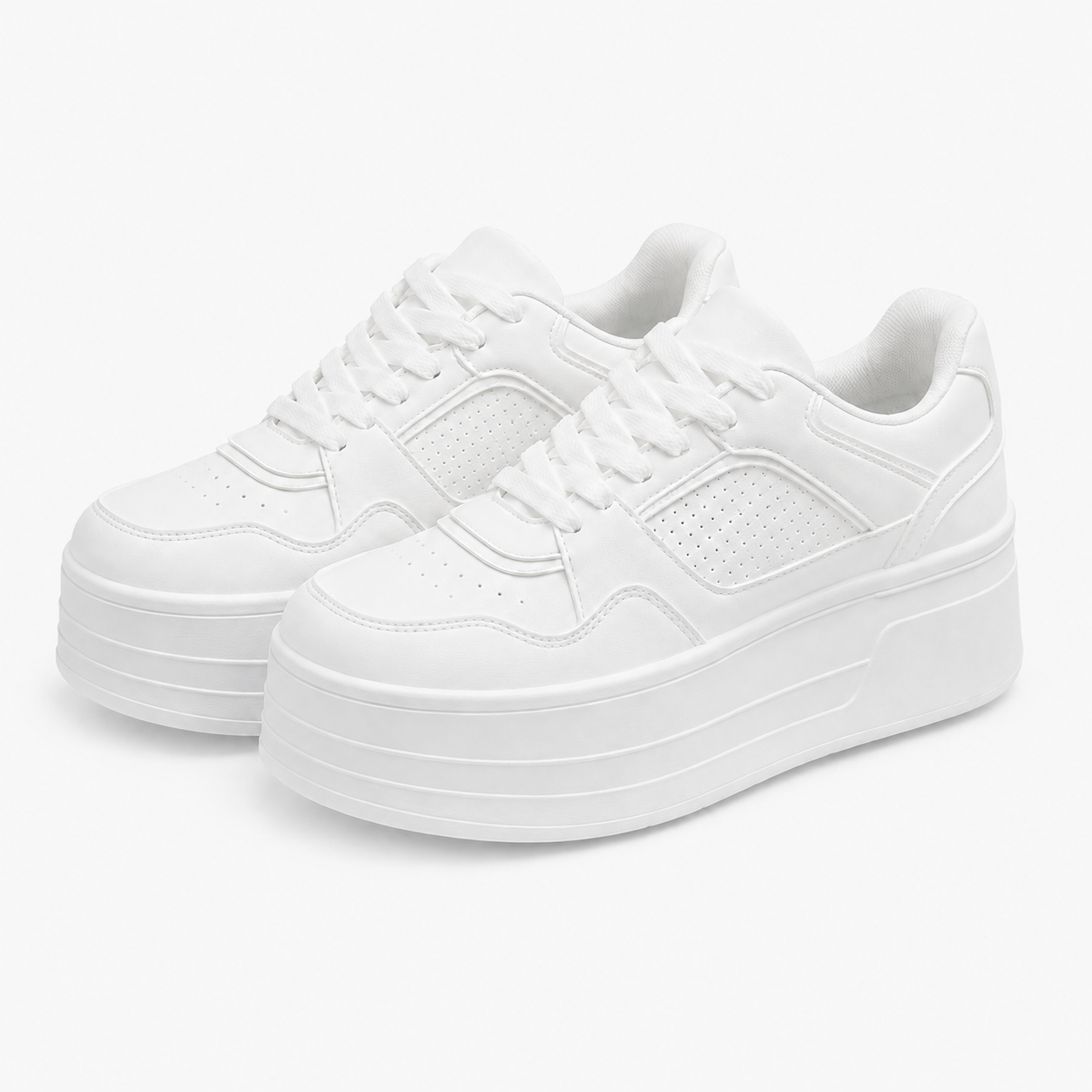 Baskets Blanches Femme Plateforme Synthétique Confortables