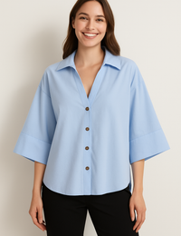 Oversize weiße Leinenbluse für Damen mit Knöpfen