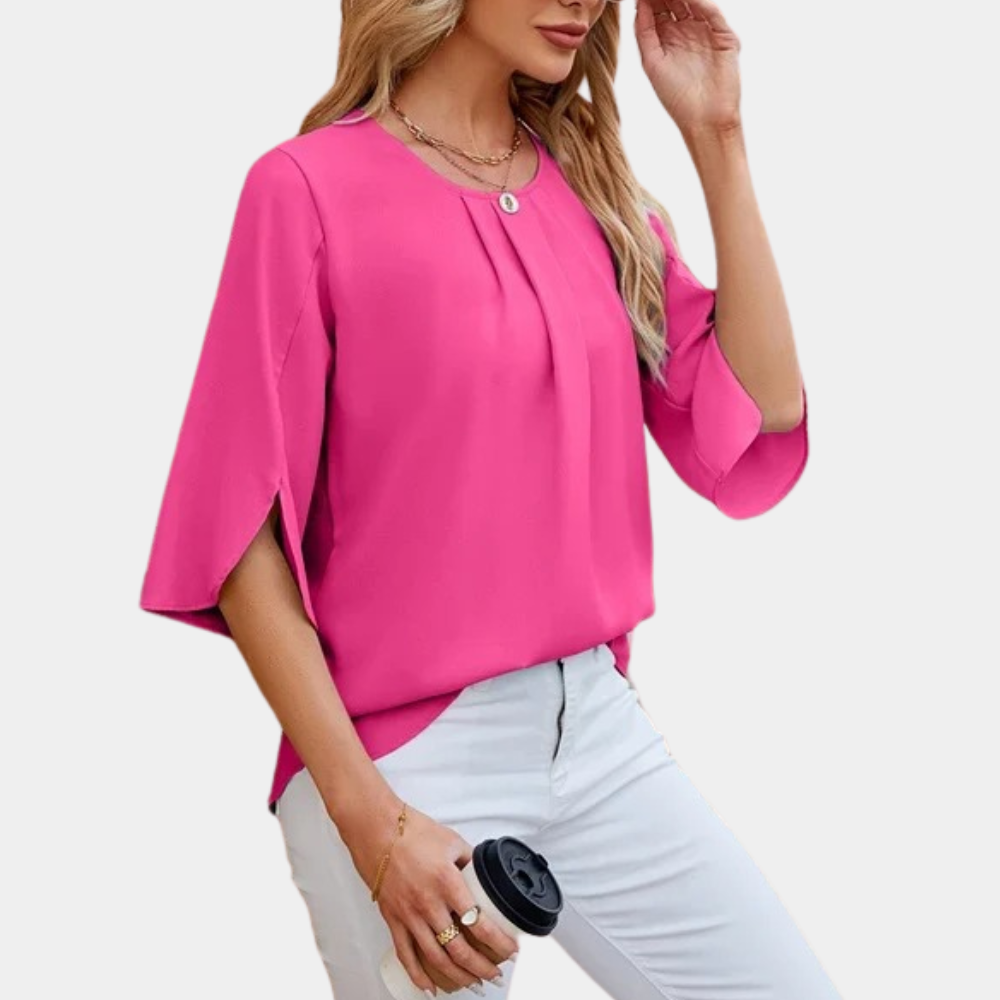 top blouses : Camille – Blouse Élégante Fluide Plissée avec Manches Fendues in van Seroa