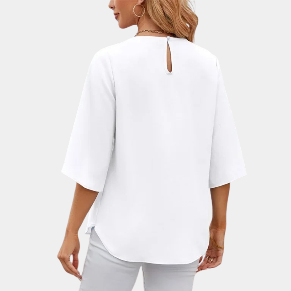 top blouses : Camille – Blouse Élégante Fluide Plissée avec Manches Fendues in van Seroa