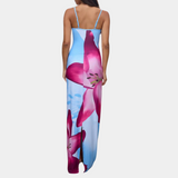 dresses : Lina - Robe longue Moulante à fines Bretelles, Imprimé Floral vibrant in van Seroa