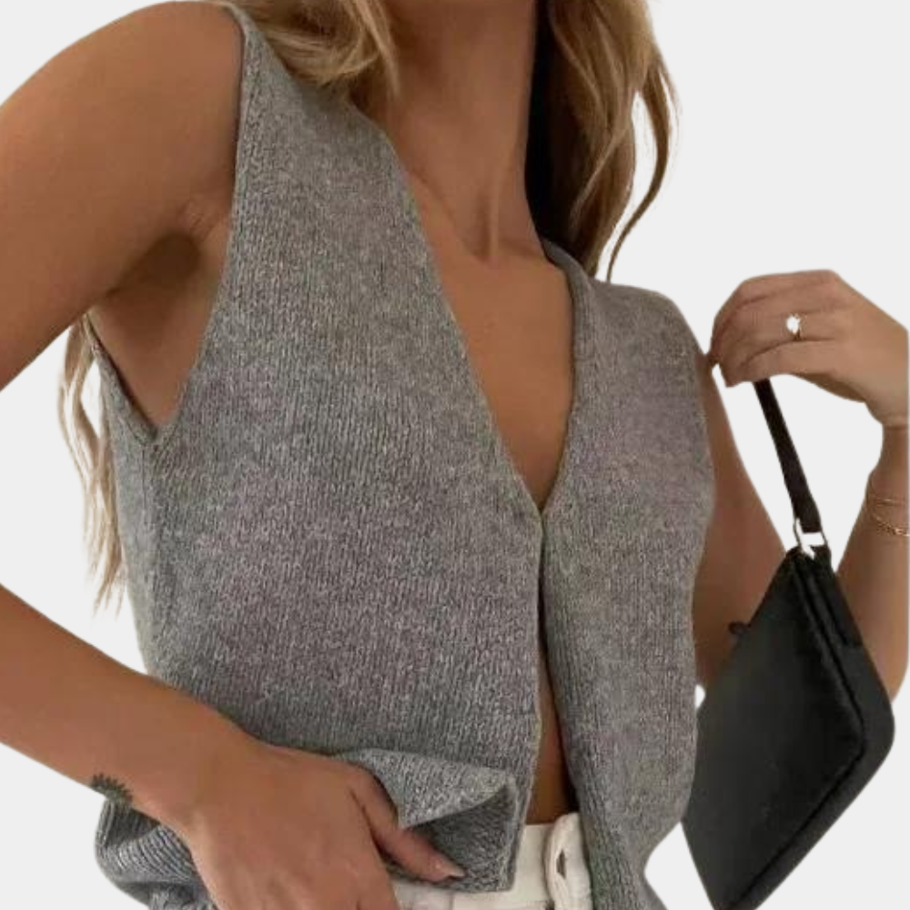 top blouses : Ella – Top sans Manches en Maille, coupe Ajustée et Design fendu in van Seroa