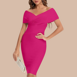 dresses : Elena – Robe de Cocktail Élégante Épaules Dénudées avec Coupe Ajustée in Fuschia van Seroa
