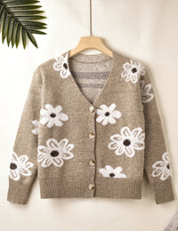 Damen Cardigan mit Blumenmuster Strick für Frauen