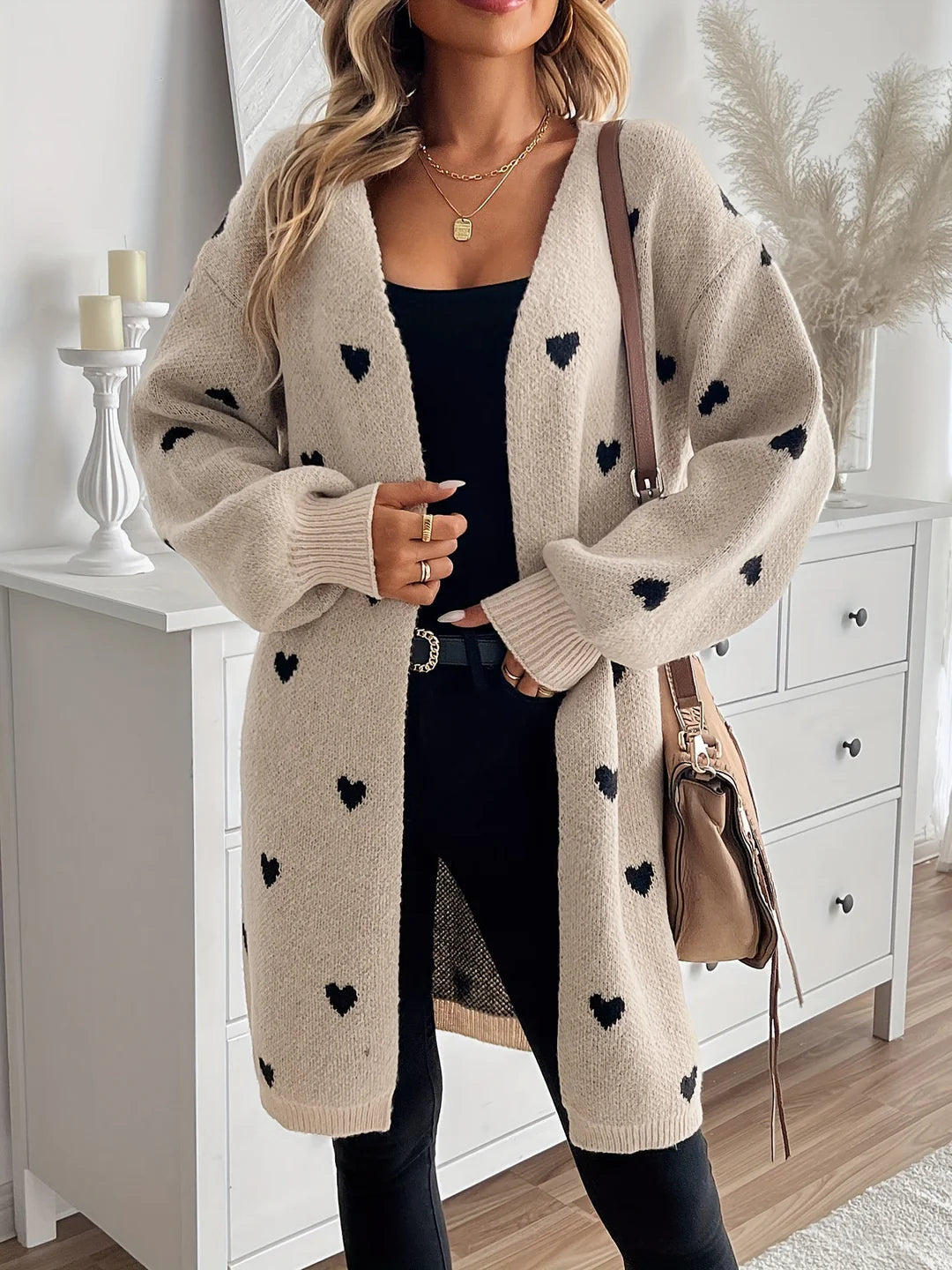 Cardigan Femme Doux avec Motif Cœur 0