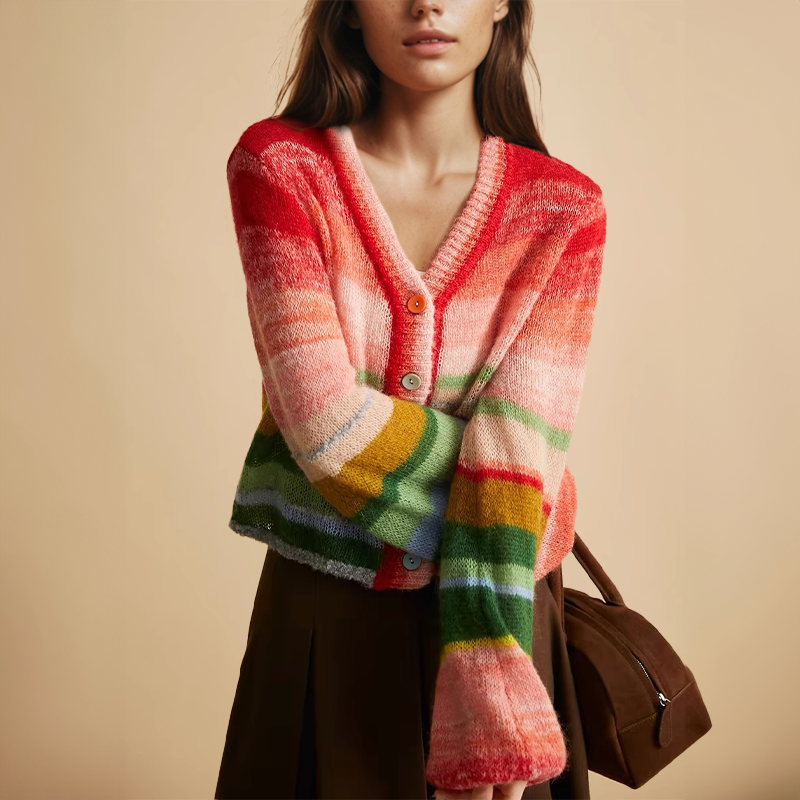 Cardigan Femme Doux en Mohair Rayé 0
