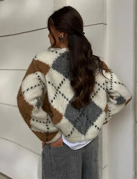 Damen Weste kariert Herbstkollektion Strickjacke
