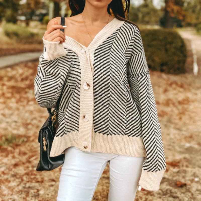 Cardigan Femme Élégant à Motif Chevrons 0