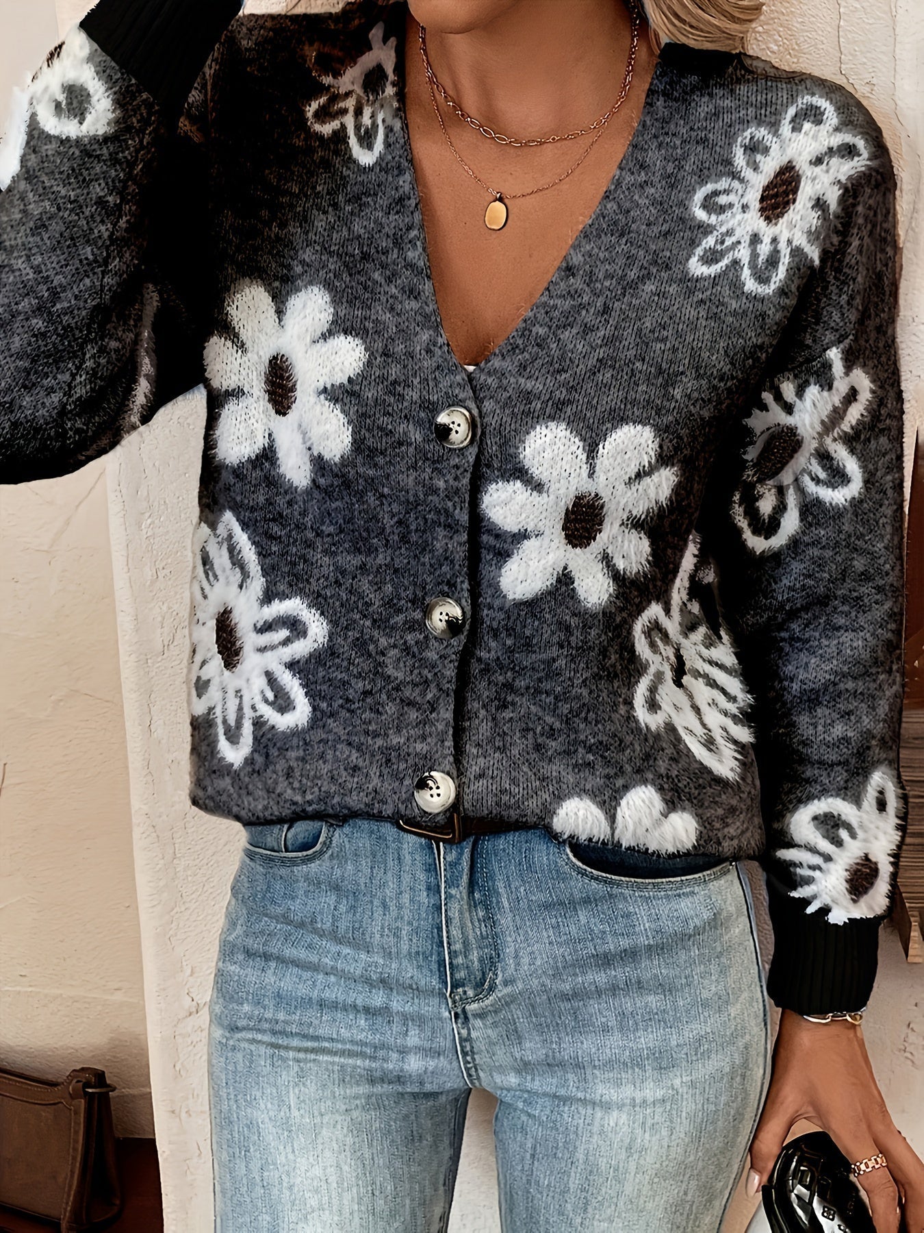 Cardigan Femme Élégant à Motif Floral 5