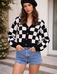 Gilet Femme Géométrique Mi-Long Cardigans pour femmes