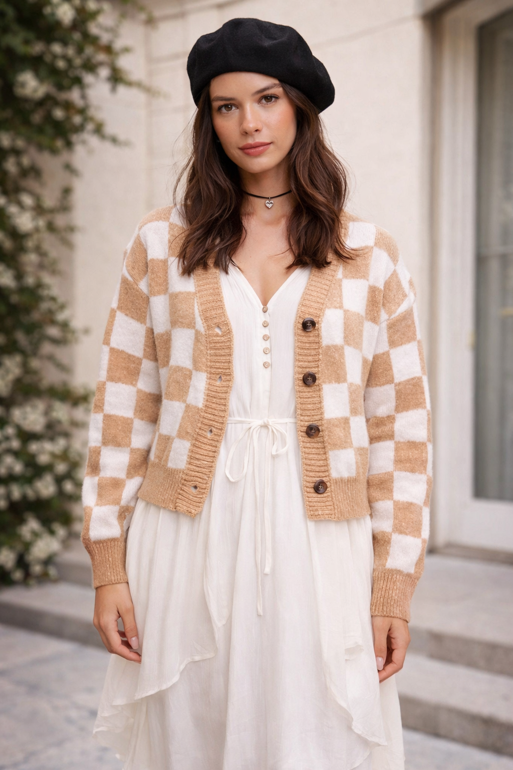 Cardigan Femme Géométrique Élégant Mi-Long 2