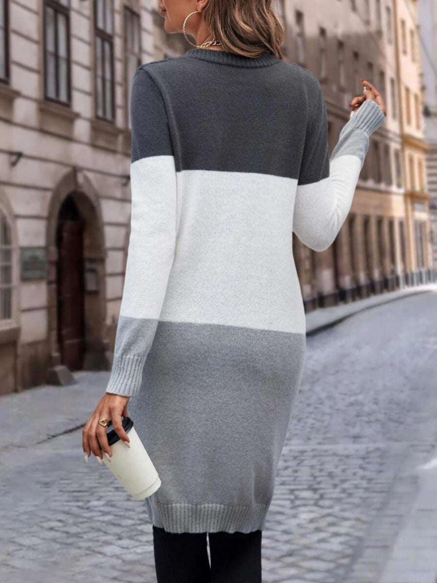 Cardigan Femme Long Color Block Élégant 2