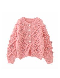 Damen Cardigan in blassem Rosa mit Blumenstrick
