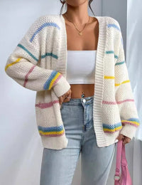 Damenweste übergroß gestreift Strickcardigan