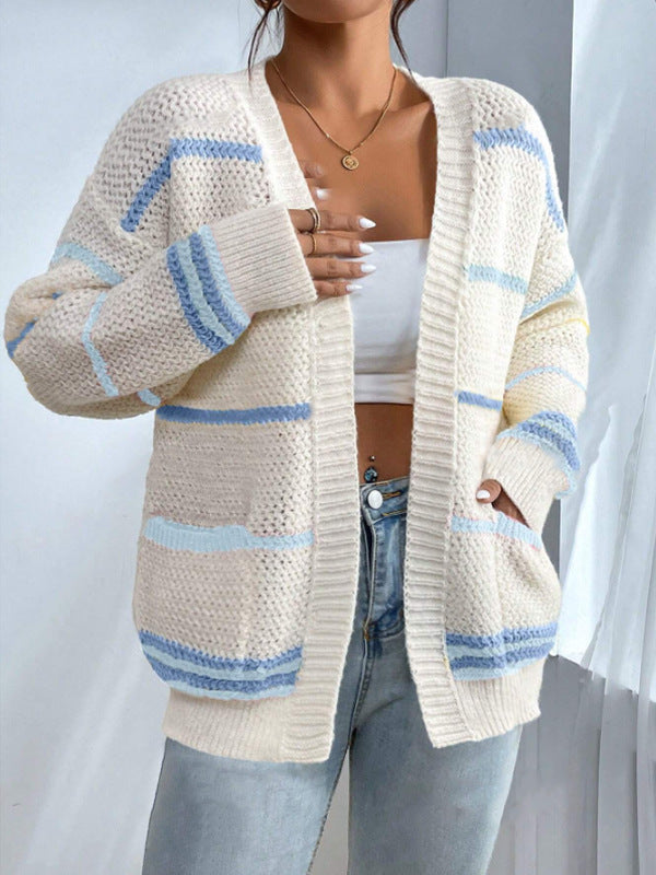 Cardigan Femme Surdimensionné Chic Rayé 2