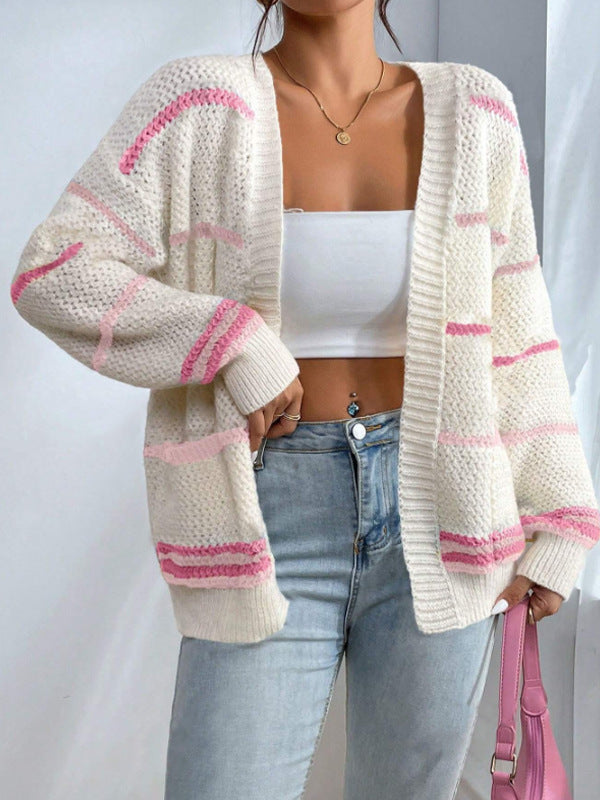 Cardigan Femme Surdimensionné Chic Rayé 3