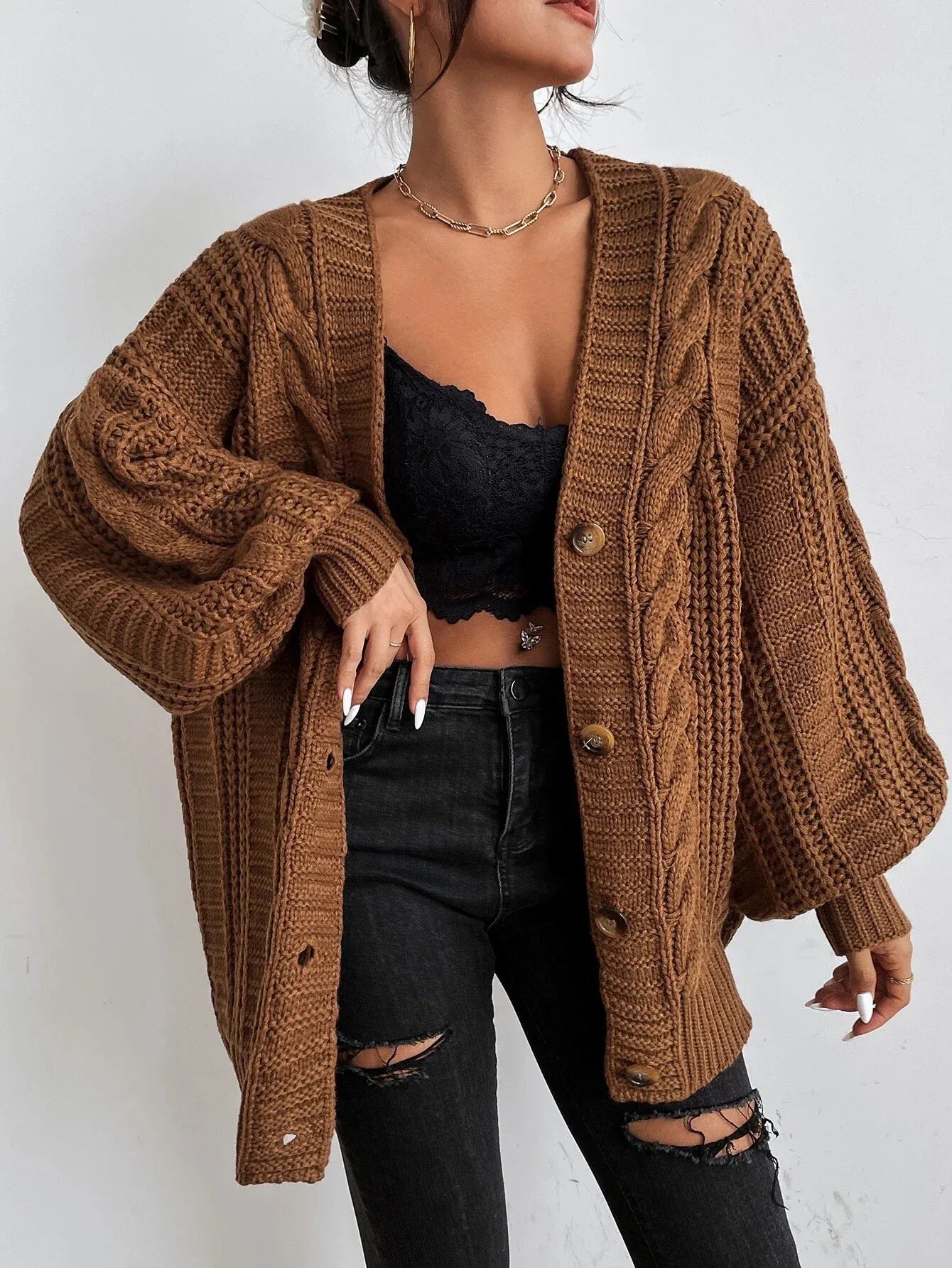 Cardigan Femme Torsadé Confortable Décontracté 1