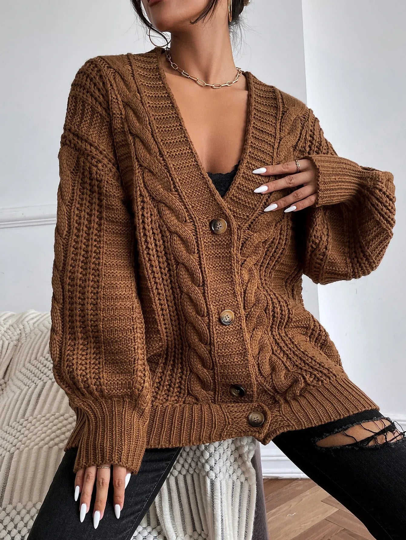 Cardigan Femme Torsadé Confortable Décontracté 3
