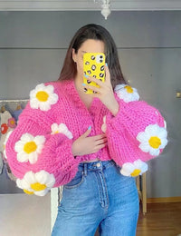 Damen Cardigan aus weichem Strick mit Puffärmeln mehrfarbig