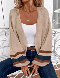 Damen Strickjacke mit gestreiften Laternenärmeln