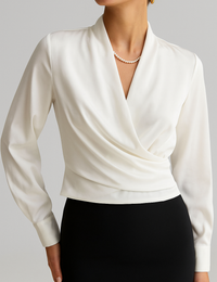 Weiße Satinbluse für Damen, Oberteil mit Puffärmeln